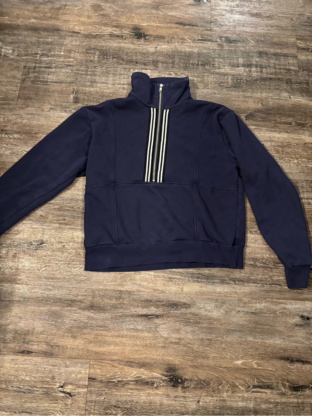 Evereve Navy Quarter-Zip Pullover with Stripe Placket